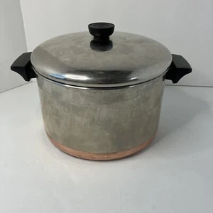 Revere Ware 1801 Pre 1968 Copper Bottom 6 Qt Stock Pot W/Lid Double Handles - Picture 1 of 6