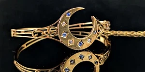 Antiker Armreif Saphir und Diamant Mondsichel, 9 kt Gold - Bild 1 von 9