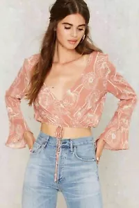Nasty Gal Emory Park Womens Abella Plunging Crossover Blouse Top Size L - Picture 1 of 4