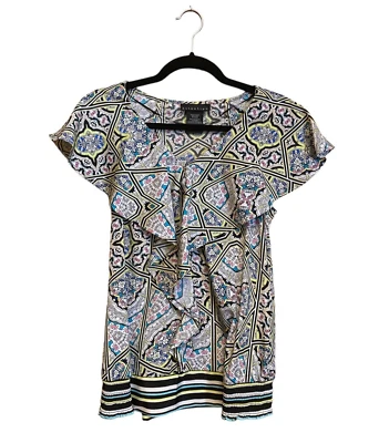 Blusa Top Attention Mujer Manga Gorra Botón Frontal Estampado Floral Talla L Foto 1 de 4