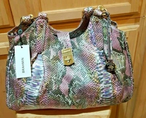 Genuine Brahmin Elisa Berry Opal Seville Snake Textured Hobo Bag - RARE! - Picture 1 of 11