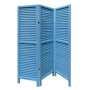 Blue Finish Wood Shutter 3 Panel Room Divider Screen - Picture 1 of 4