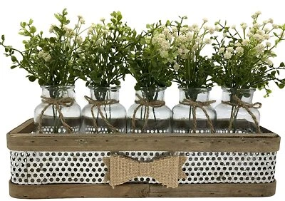 Bandeja de centro de mesa de cocina de granja *5 frascos de botellas de vidrio con arco de arpillera rústico Foto 1 de 3