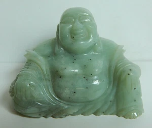 Green Jade With Black Spots Happy Buddha Hand Carved 2 1/8 Inches tall 225 Grams - Picture 1 of 9