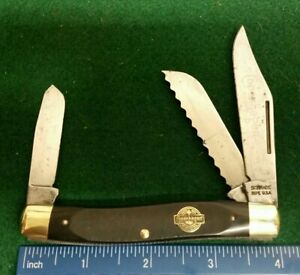 Schrade USA Copenhagen Stockman knife, sawcut black delrin handles 