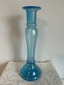 Scarce Dugan Diamond Glass Sky Blue Iridescent Satin Candlestick 10” Art Deco - Picture 1 of 6