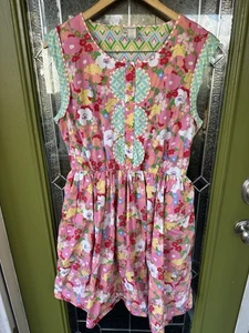Matilda Jane Xl Damen Blumen Rosa Ärmellos Cinch Taille Bunt Kleid Frühling - Bild 1 von 6