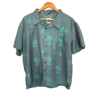Banana Split USA Men's Hawaiian Shirt L Large Black Palm Tree Silky Button Beach - Image 1 of 4