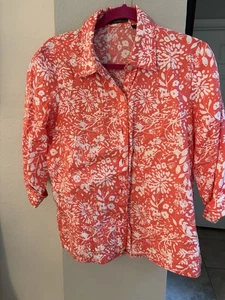 Liz Claiborne Leinenhemd Pfirsich Blumen Größe M - Bild 1 von 5
