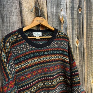 Vintage LL Bean Mens 100% Wool Sweater Size XL Fair Isle Knit Made in Scotland - Picture 1 of 17