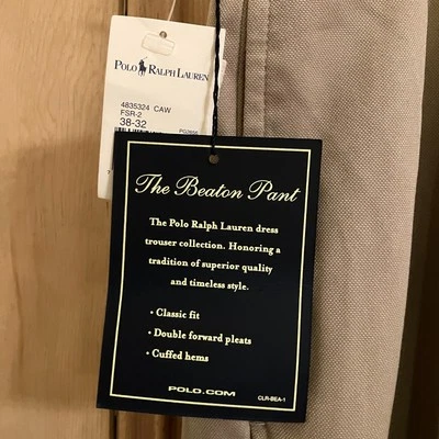 Polo Ralph Lauren Mens The Beaton Pant Pleated Dress Pants 38x32 Beige AN NWT - Image 1 of 4
