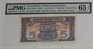 1948 Great Britain / British Armed Forces 5/- Shillings SN# CD2010045 PMG 65 EPQ - Picture 1 of 4