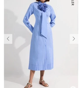Karen Millen Stripe Cotton Rosette Woven Shirt Maxi Dress Size 16 - Picture 1 of 11