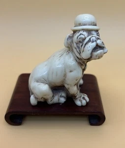 "Corbata de tabaco Bulldog de colección sombrero antiguo de resina perro cachorro coleccionable 3""" - Imagen 1 de 10