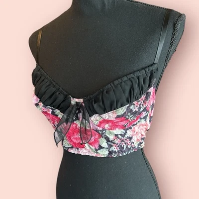 Sexy Corsé Top Bustier Negro Floral Encaje Y2K Años 90 Gótico Grunge Coqueta Grande Foto 1 de 4