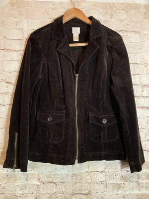 Chaqueta de pana vintage para mujer grande chocolate oscuro cremallera frontal completa Y2K Foto 1 de 4