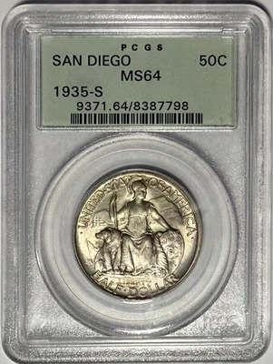 1935 S SAN DIEGO Commemorative Half Dollar 50c PCGS MS64 ❎OLD GREEN HOLDER❎ - Image 1 of 2