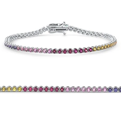 Brazalete tenis para mujer arco iris corte redondo ombre oro blanco 14k 7" Foto 1 de 4