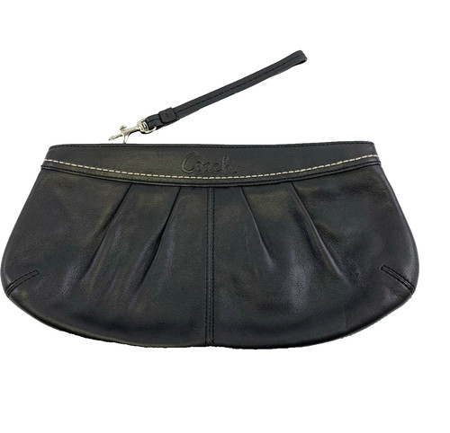 Coach Soho pochette plissettata polso pelle nera opaca zip piccola rotonda F13734