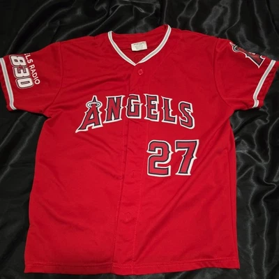 Mike Trout Youth Red Jersey Y-XL Angel Radio AM 830 ANAHEIM ANGELS YOUTH JERSEY - Image 1 of 4