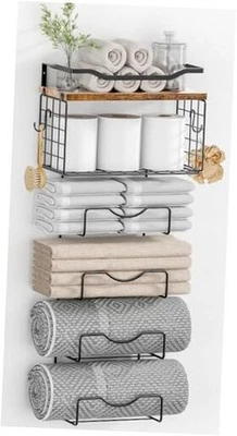 Toalleros para Baño, Toallero Pared Tipo J Negro Tablón Marrón Vintage Foto 1 de 4