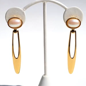 Pendientes de clip colgantes vintage Givenchy tono dorado imitación perla firmados RARO - Imagen 1 de 6