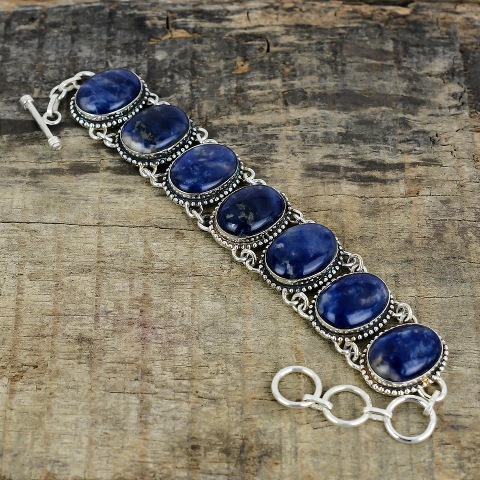 Diseñador Sodalita Gema Hecho a Mano 925 Pulsera Plata Ley For Love Regalos - Imagen 1 de 4
