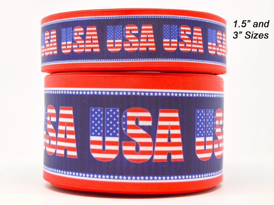 Cinta de lazo de alegría grosgrain estampado temático 4 de julio azul EE. UU. 3" de ancho (3 yardas) Foto 1 de 1