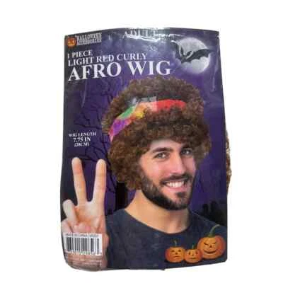 Peluca afro para hombre adulto - rojo claro rizado - 7,75" hippie (marrón) bandana teñida con corbata Foto 1 de 2