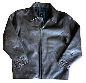 GAP Kids Brown Genuine Leather Boys Lined Zipper Jacket  (Size L) 10-11 