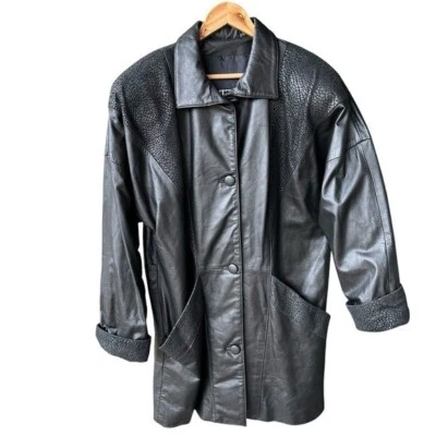 Chaqueta de cuero Comint abrigo ropa exterior vintage negro estampado animal occidental talla grande Foto 1 de 4