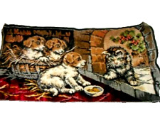 ANTIQUE VELVET TAPESTRY PUPPIES DOG CAT MADE IN ITALY RED PRECIOUS MARKED