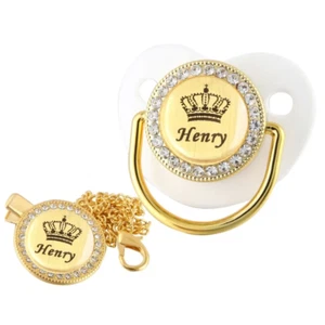 Customized Crown Name Baby Pacifier Dummy with Chain Clip 0-18 Months - Picture 1 of 12