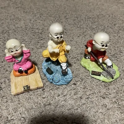 3 estatuillas de arte marcial de Buda Kung Fu bebé monjes de resina Foto 1 de 4