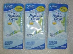 2007 Glade Wisp flammenlose Kerze Nachfüller sauberes Leinen Duftöl Nachfüller x 3 - Bild 1 von 5