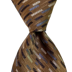 JHANE BARNES Men's Silk XL Necktie ITALY Designer Geometric Brown/Blue/Gray EUC - Picture 1 of 3