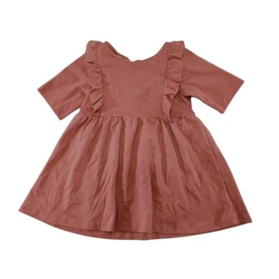Vintage Style Dusty Rose Cotton Ruffle Dress with Button Back Detail Size M 7/8 - Image 1 of 4