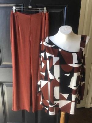 Nuevo SET de 2 piezas Pantalones Chico's Travelers Rich Caoba Detalle Gráfico Top 2 L 12 Nuevos con Etiquetas Foto 1 de 4