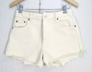 Zara Denim Shorts White Hot Pants Frayed Hem Cut Off Button Fly Size EUR 36 UK 8 - Picture 1 of 16