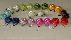 PLATINUM TONE CLIP ON EARRINGS WITH 12MM ROSE SHAPE CABOCHONS. UNISEX. WEDDING - Picture 1 of 11