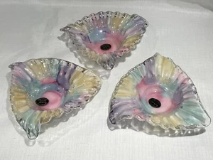 Vintage Murano Linea Mary Kristall Regenbogen Kunst Glas Bonboniere Italien 3er Set - Bild 1 von 8