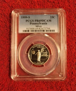 1999 silver Pennsylvania statehood quarter PCGS PR 69 DCAM - Picture 1 of 2