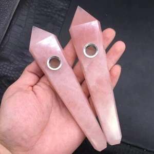 Long Natural Pink/Rose Quartz Crystal Smoking Pipe Tobacco Wand Healing 6.15'' - Picture 1 of 14