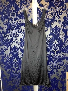 Vintage schwarz Satin Nylon & Spitze Cabernet Slip & Camisole Dessous Gr. S (WTF93) - Bild 1 von 5