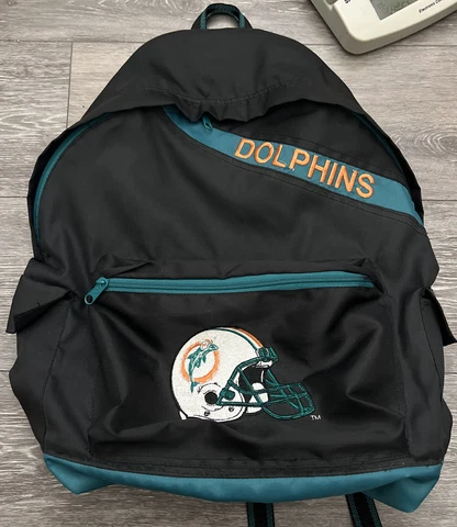 VTG 90s MIAMI DOLPHINS NFL NASCO BIG LOGO BACKPACK BOOK BAG Cover