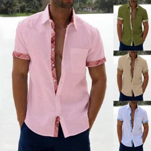 Camicia Da Uomo A Maniche Corte A Quadri Abbottonata Camicia Formale Dalla ☆ - Foto 1 di 19