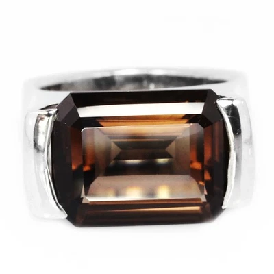 ANILLO PLATA ESTERLINA 925 NATURAL AAA CUARZO AHUMADO CORTE OCTÁGONO PIEDRAS PRECIOSAS TALLA 7,25 Foto 1 de 4