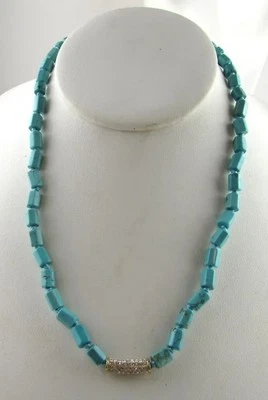 Michael Kors Necklace Turquoise Beads Gold Crystal Center MK Blink Rhinestones  - Image 1 of 4