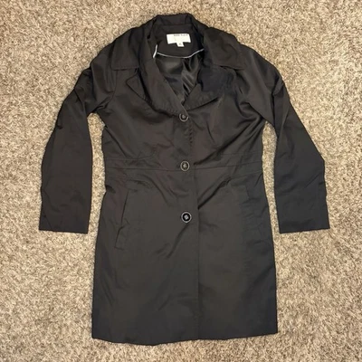 Chaqueta gabardina negra de doble botonadura Anne Klein para mujer talla M Foto 1 de 4