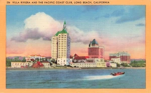 LONG BEACH CA VILLA RIVIERA E PACIFIC COAST CLUB 1947 CARTOLINA LINO 092425 U - Foto 1 di 2